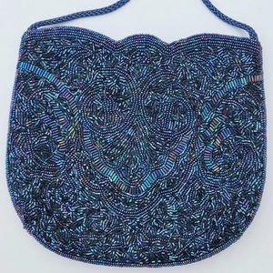 New Vintage Carla Marchi Beaded Purse evening Blue Purple embroidered